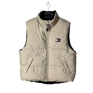Tommy Hilfiger Reversible Down Puffer Jacket Vest Large Streetwear Y2K 90 Preppy
